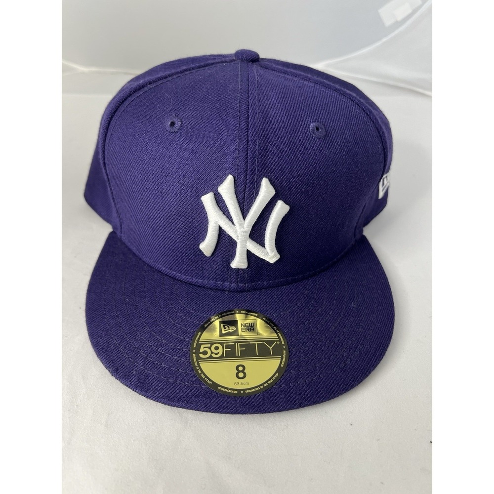 New Era 59FIFTY New York Yankees Fitted Hat Purple White Size 8 MLB Cap